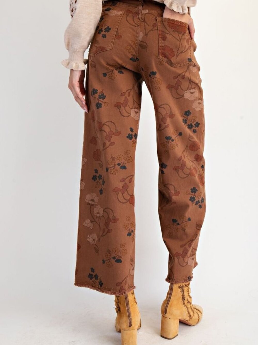 EASEL FLORAL PRINTED WASHED STRETCH TWILL PANTS 75%COTTON 23%POLY 2%SPAN - Picture 4 of 4